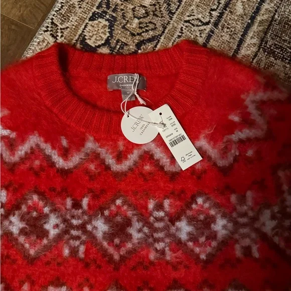 Brushed 100% Cashmere Fair Isle Women's Sweater Red J Crew - Picture 4 of 6